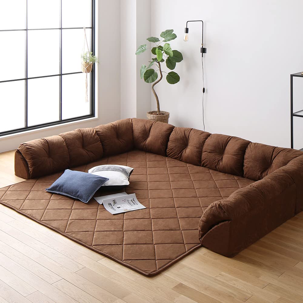 Amazon｜日本製 マット付き コーナーソファ 【U型タイプ 大 ブラウン